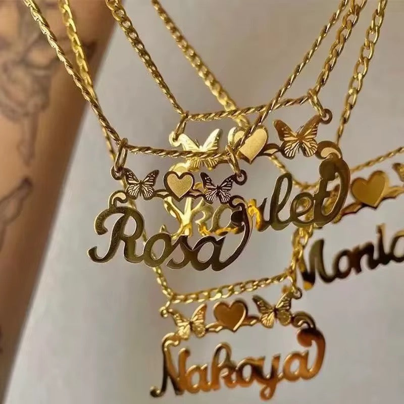 CUSTOM BUTTERFLY NAMEPLATE NECKLACE