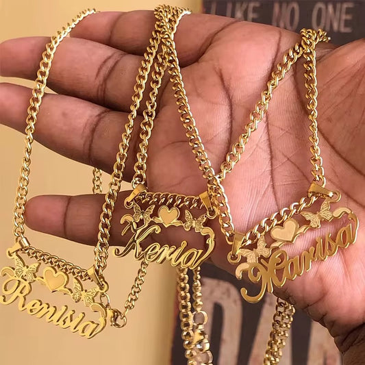 CUSTOM BUTTERFLY NAMEPLATE NECKLACE